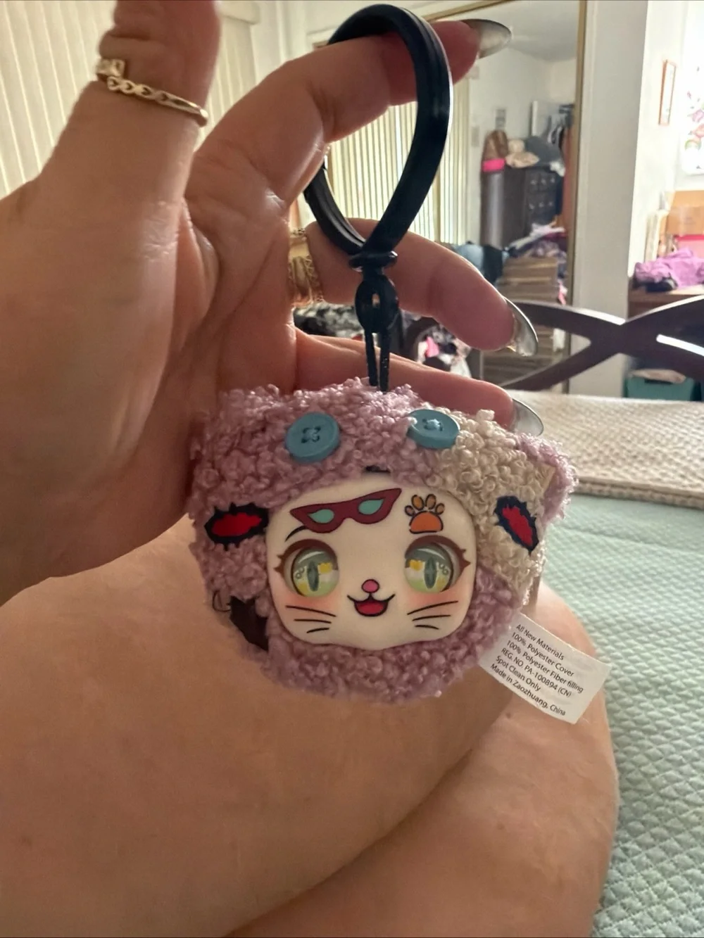 Genertg Plush Pink Curly Keychain Accent